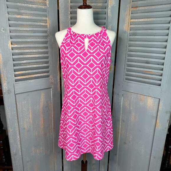 Jude Connally Lisa Jude Cloth Halter Keyhole Dress Sail Geo Sz L - Picture 3 of 14